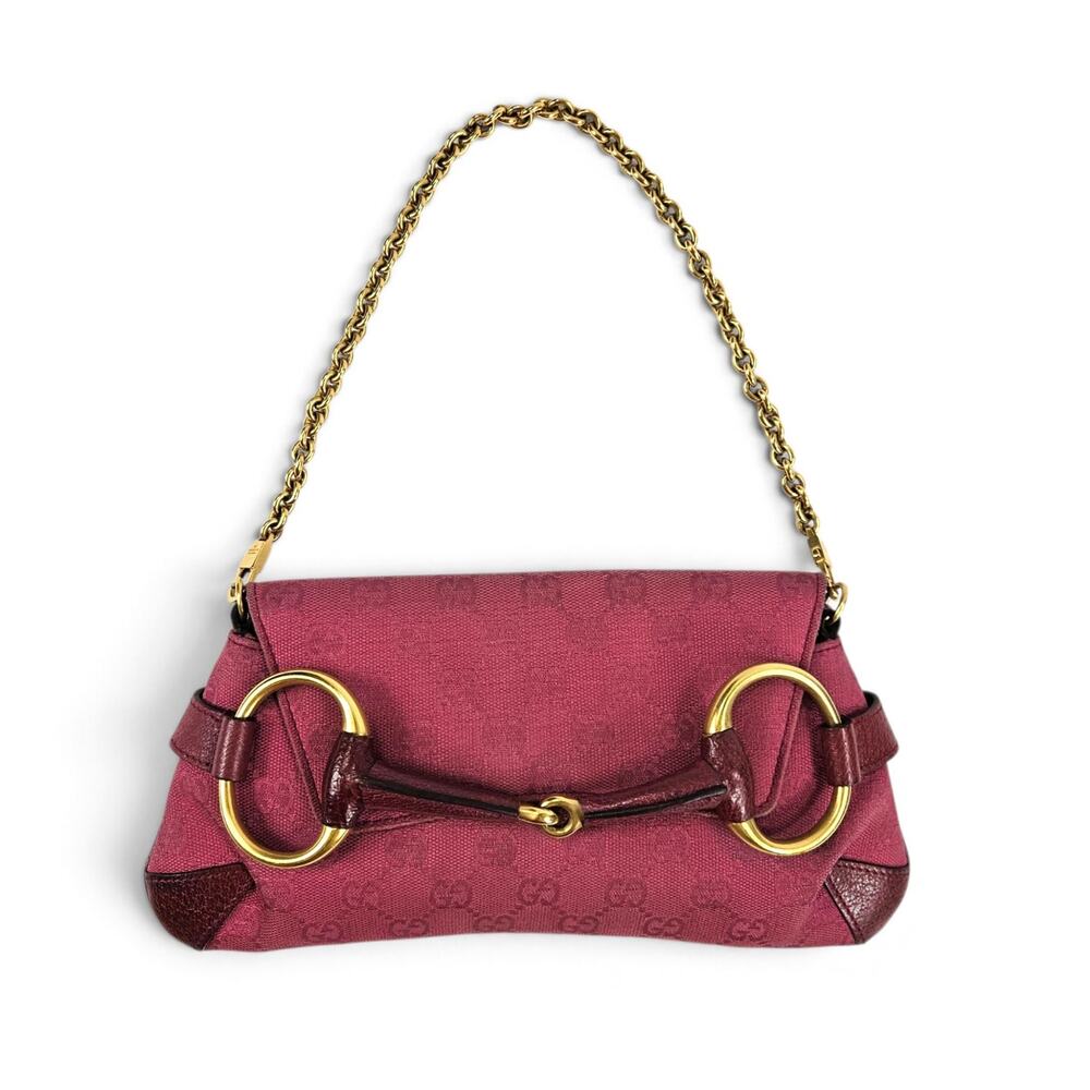 Vintage Tom Ford for Gucci Pink GG Monogram Horsebit Chain Clutch Bag